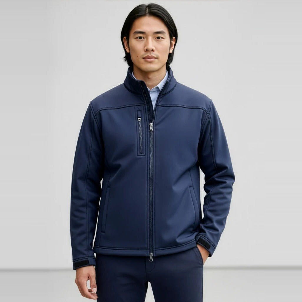Softshell Mens Jacket J3880 worn by model in Navy