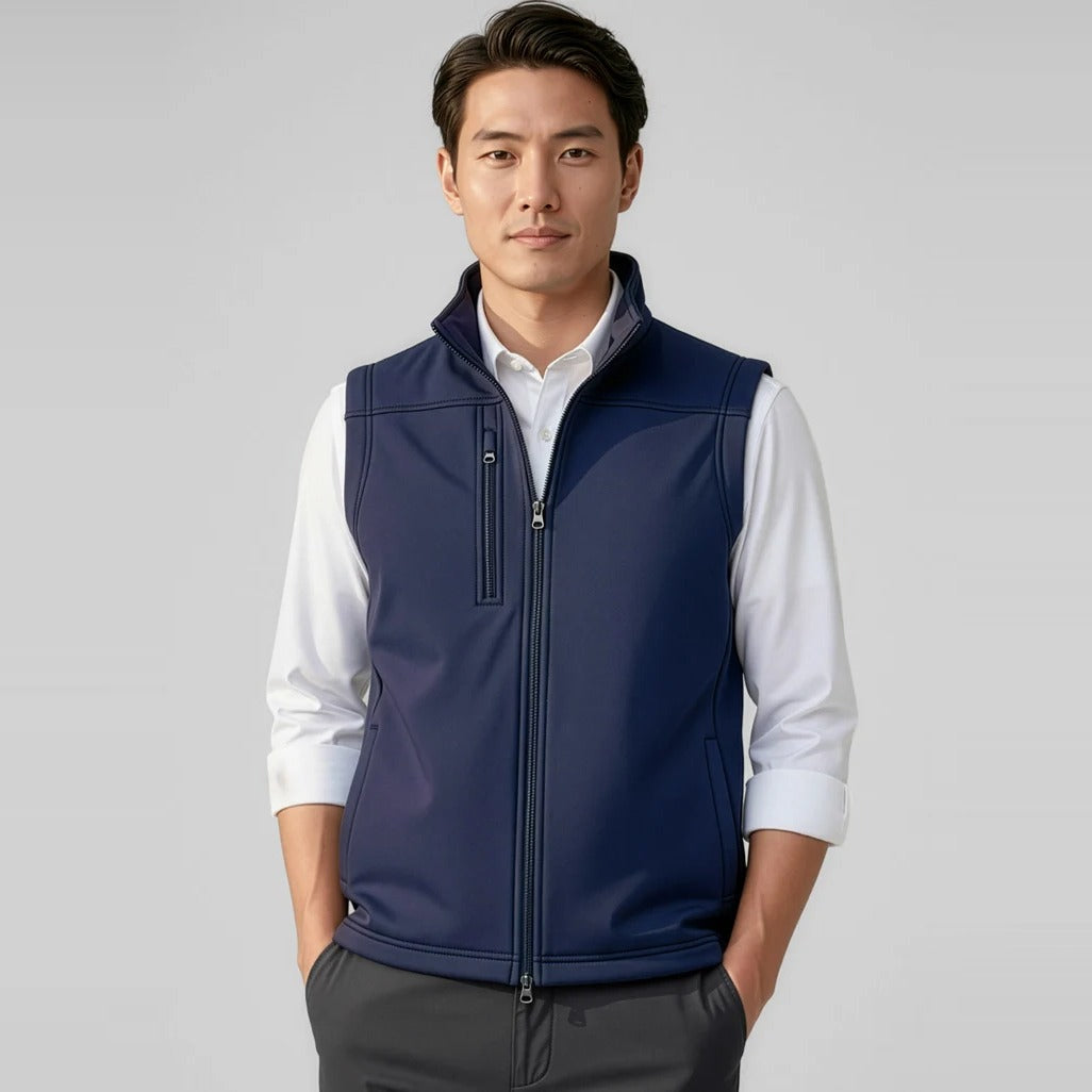 Softshell Mens Vest J3881 worn by model in Navy
