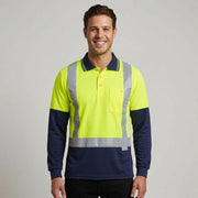 Mens Hi Vis Spliced Long Sleeve Polo - Shoulder Taped ZH234