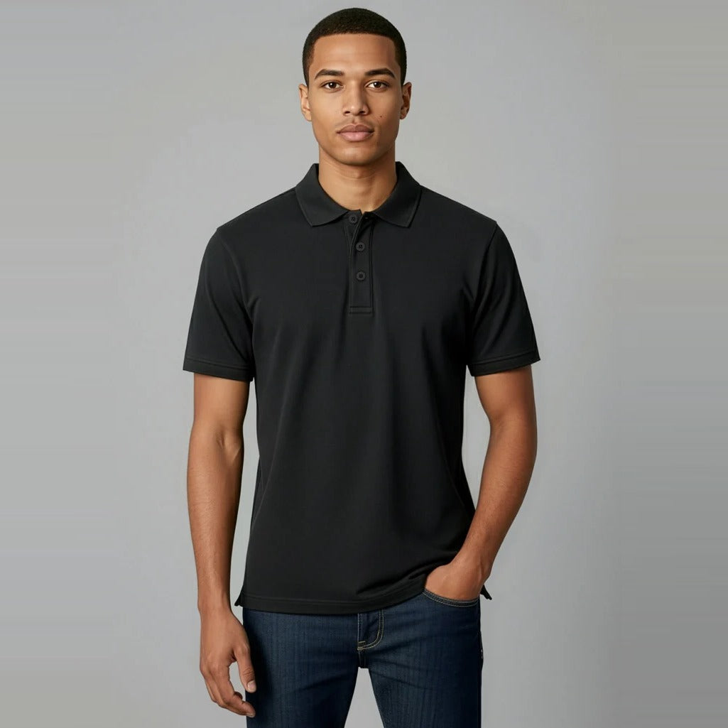 Mens Ice Short Sleeve Polo P112MS worn by model in Black