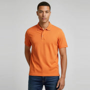 Mens Crew Short Sleeve Polo P400MS worn by model in Orange
