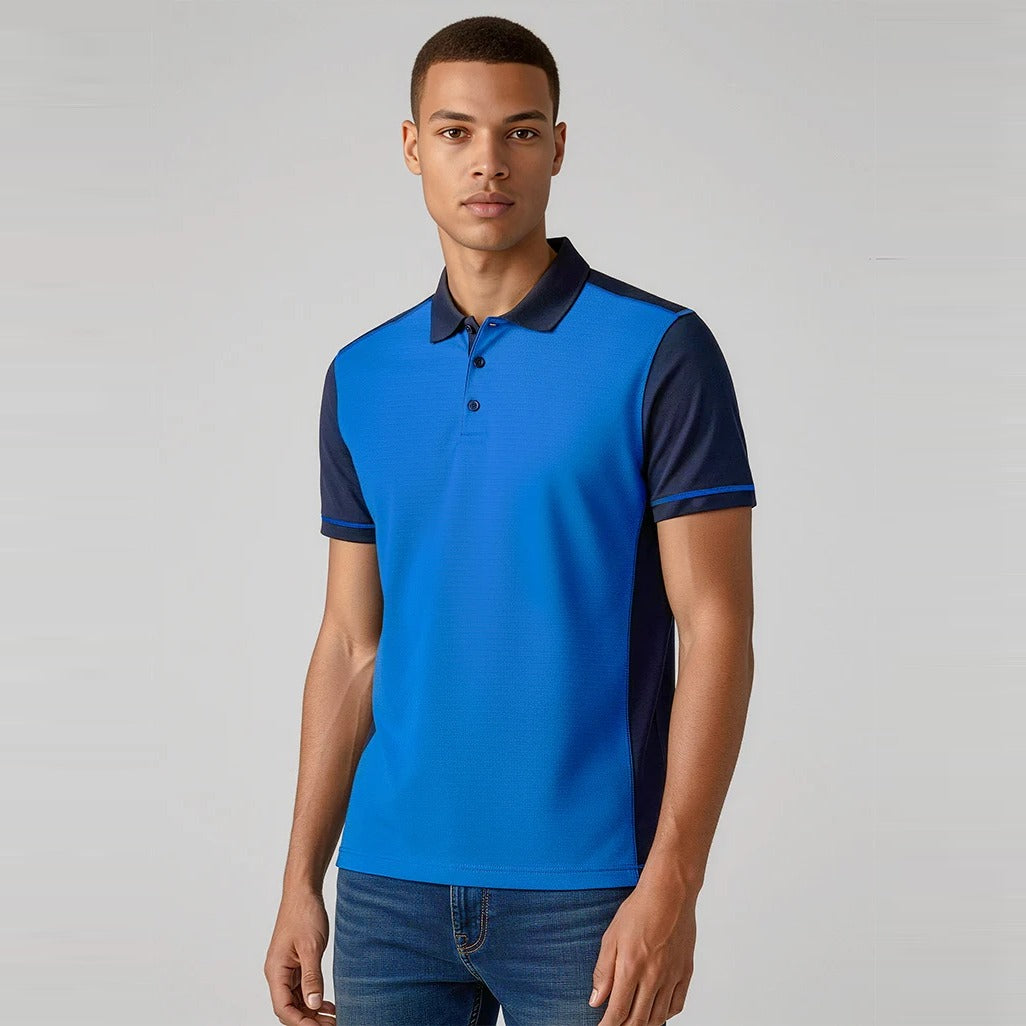 Mens Dart Short Sleeve Polo P419MS worn by model in Navy/Royal
