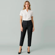 Renew Womens 7/8 Mid-Waist Slim Leg Pant RGP406L worn by model in Pencil Black