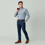 Renew Mens Slim Fit Flat Front Pant RGP407M worn by model in Navy Dusk