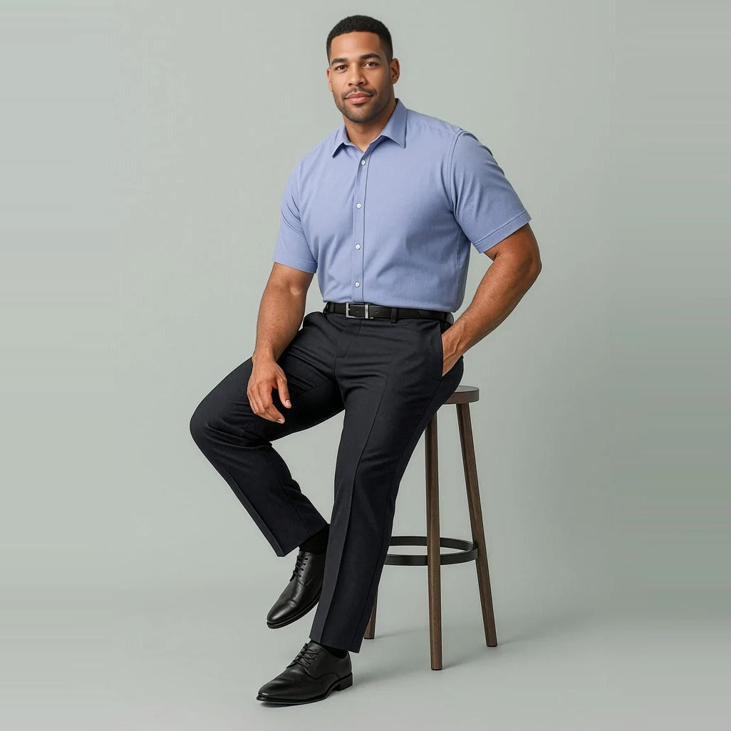 Renew Mens Adjustable Waist Straight Leg Pant RGP408M worn by model in Pencil Black