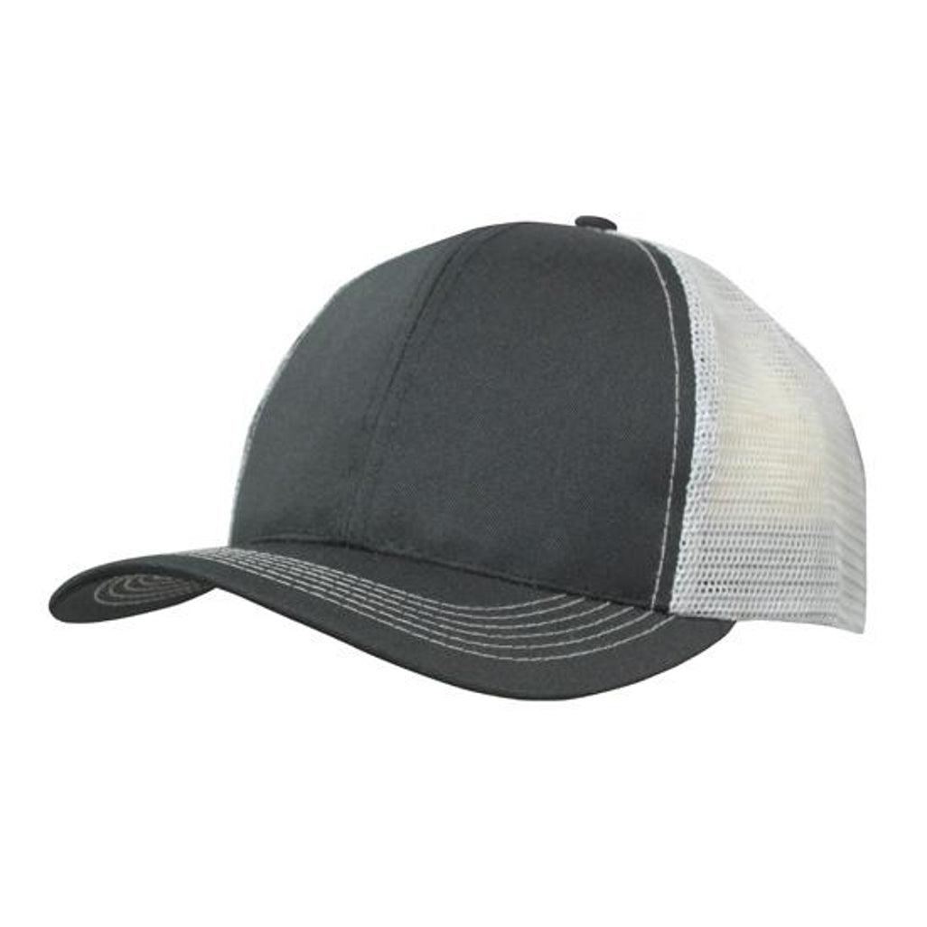 Breathable Poly Twill Cap with Mesh Back 3819 in Black/Grey