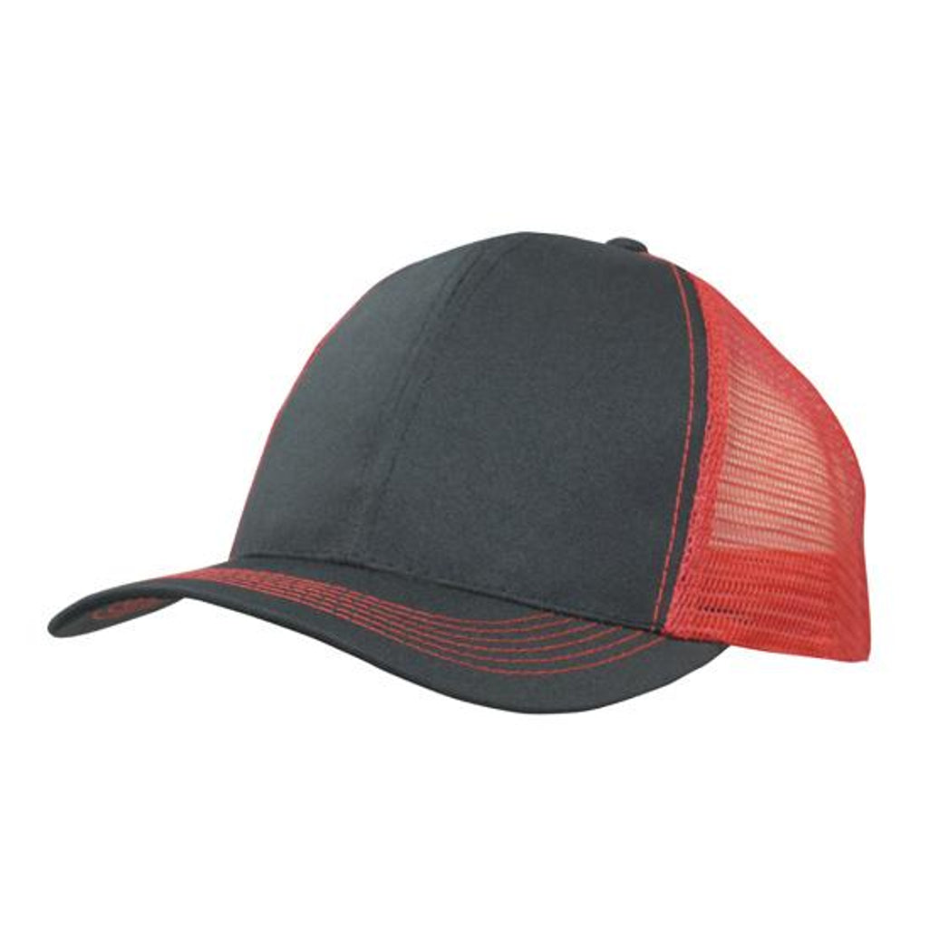 Breathable Poly Twill Cap with Mesh Back 3819 in Black/Red