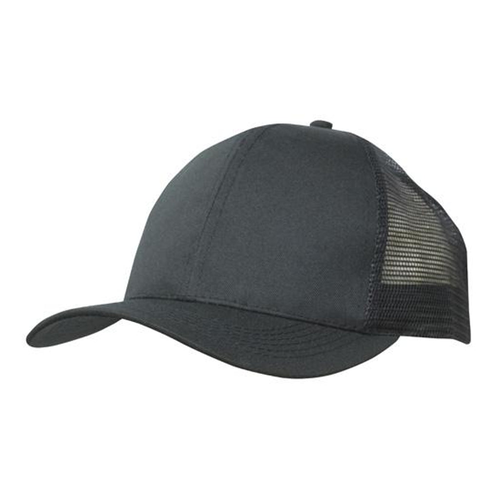 Breathable Poly Twill Cap with Mesh Back 3819 in Black