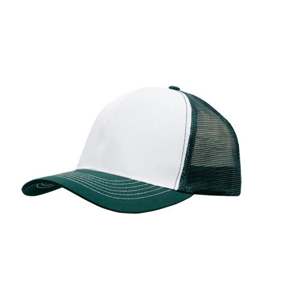 Breathable Poly Twill Cap with Mesh Back 3819 in White/Bottle