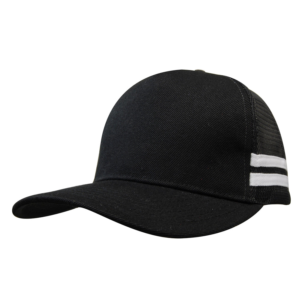 Premium Twill Mesh Deep Fit Trucker Cap with Stripes 3995 in Black/White