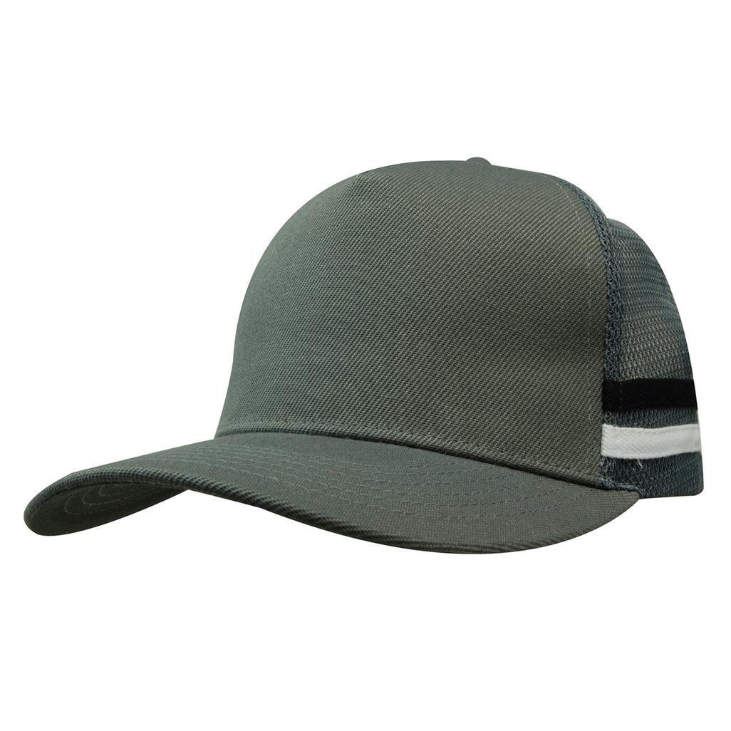 Premium Twill Mesh Deep Fit Trucker Cap with Stripes 3995 in Charcoal/Black/White
