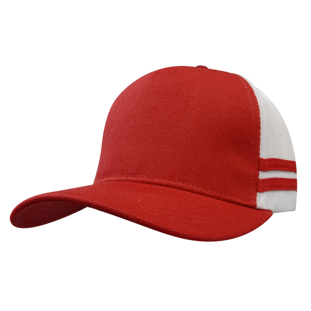 Premium Twill Mesh Deep Fit Trucker Cap with Stripes 3995 in Red/White/Red