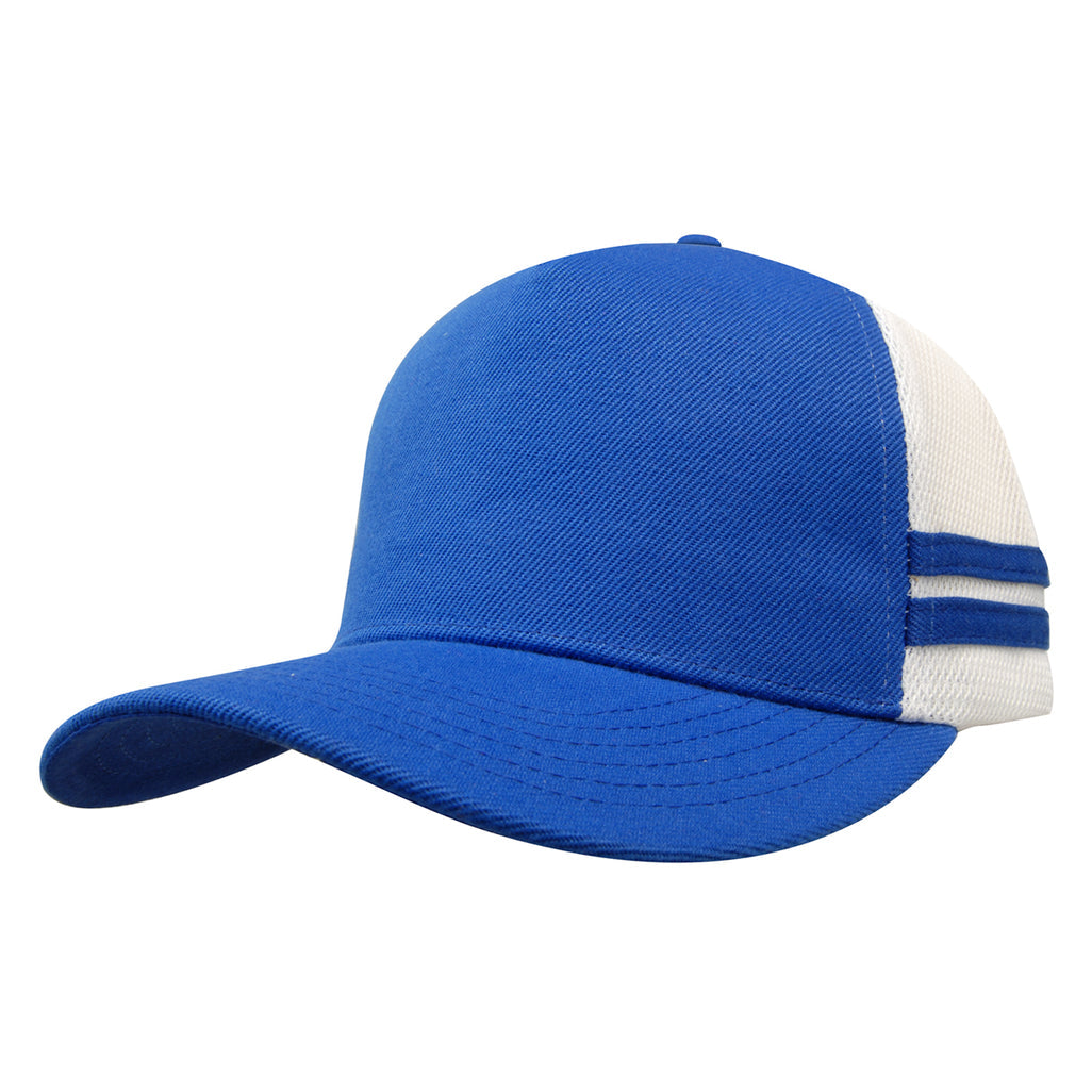 Premium Twill Mesh Deep Fit Trucker Cap with Stripes 3995 in Royal/White/Royal