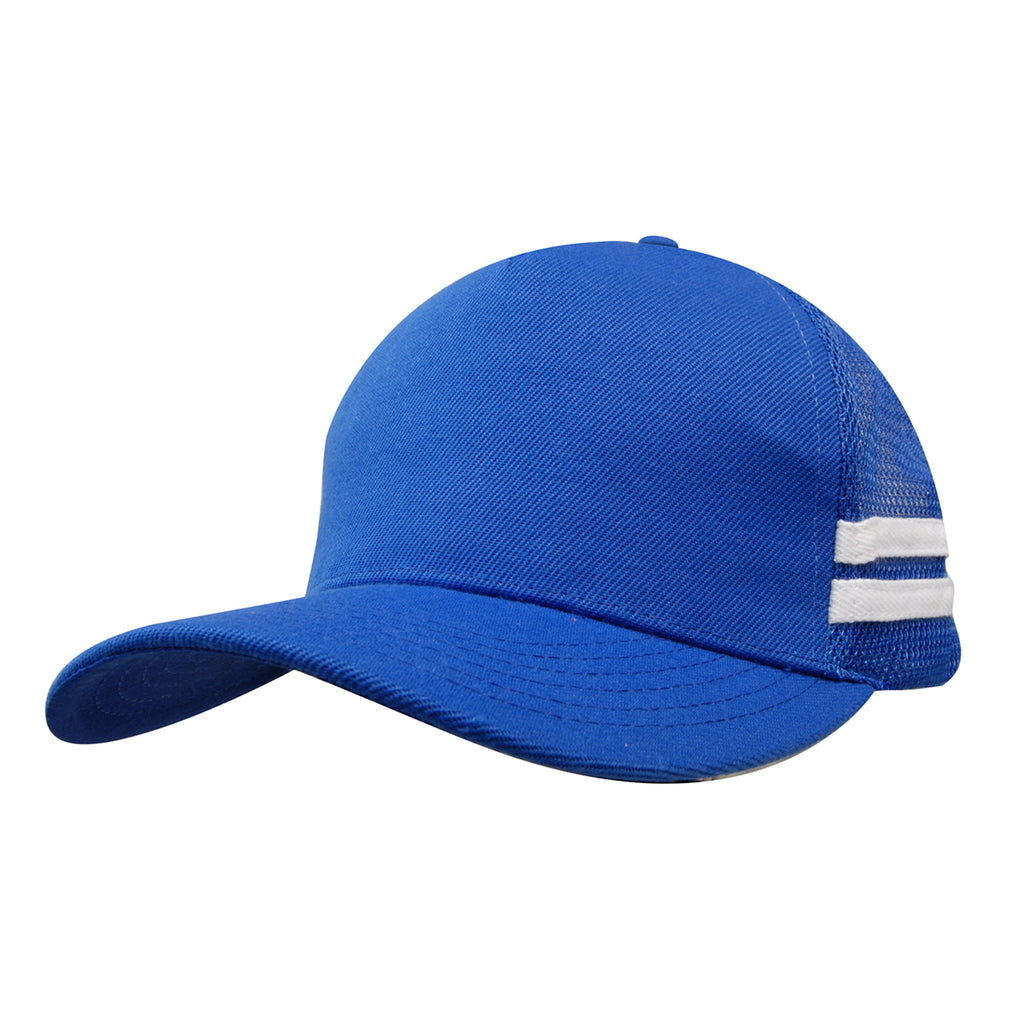 Premium Twill Mesh Deep Fit Trucker Cap with Stripes 3995 in Royal/White