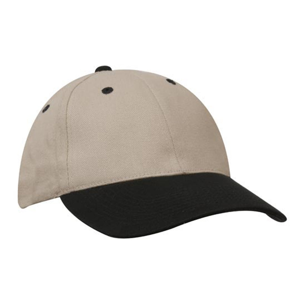 Brushed Heavy Cotton Cap 4199 in Khaki/Black