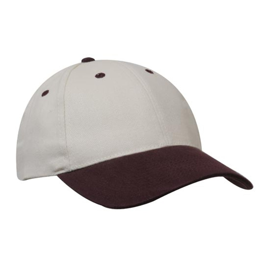 Brushed Heavy Cotton Cap 4199 in Natural/Maroon