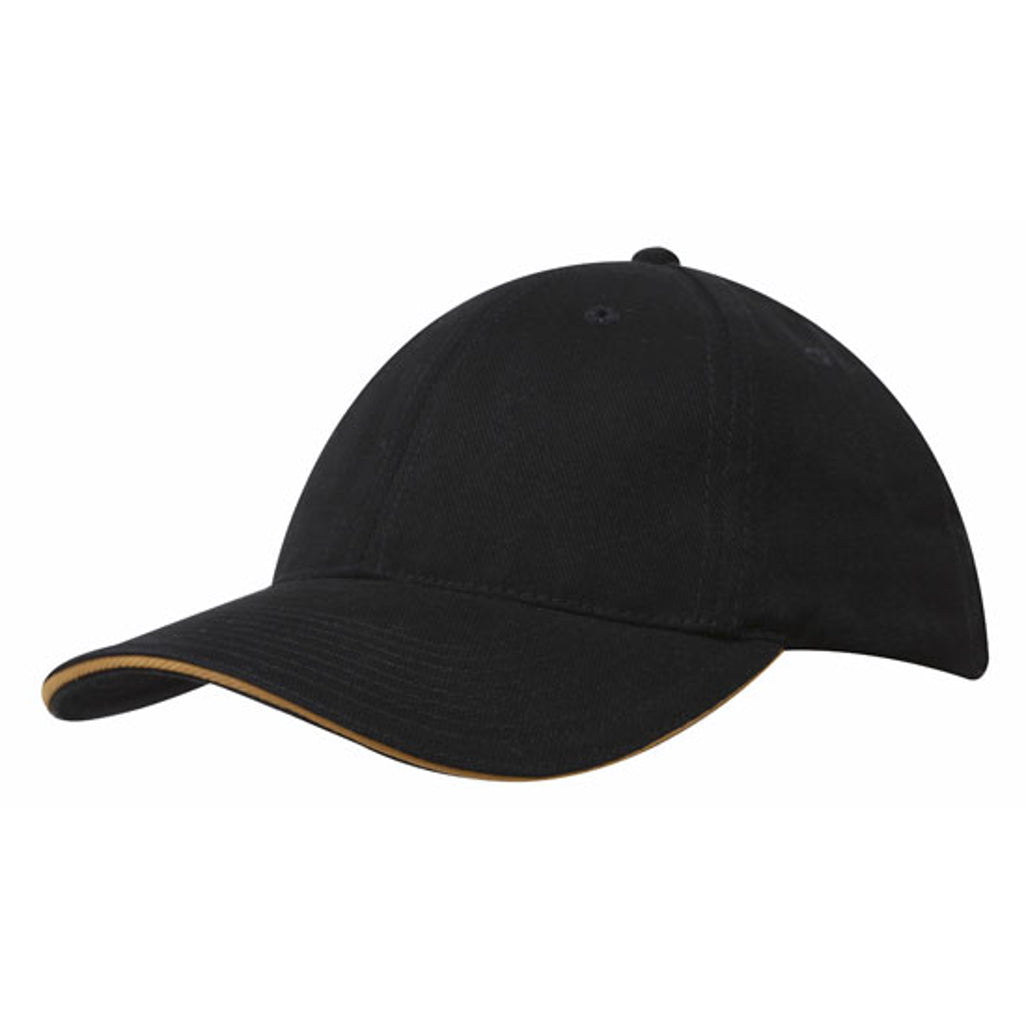Brushed Heavy Cotton Cap with Sandwich Trim 4210 in Black/Gold