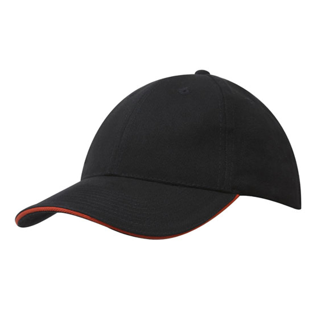 Brushed Heavy Cotton Cap with Sandwich Trim 4210 in Black/Orange