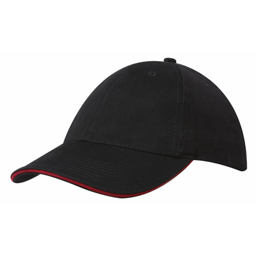 Brushed Heavy Cotton Cap with Sandwich Trim 4210 in Black/Red