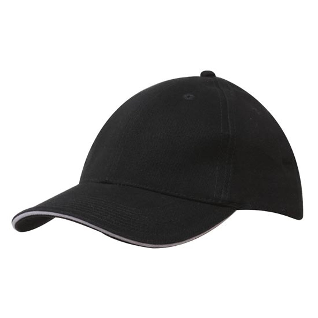 Brushed Heavy Cotton Cap with Sandwich Trim 4210 in Black/White