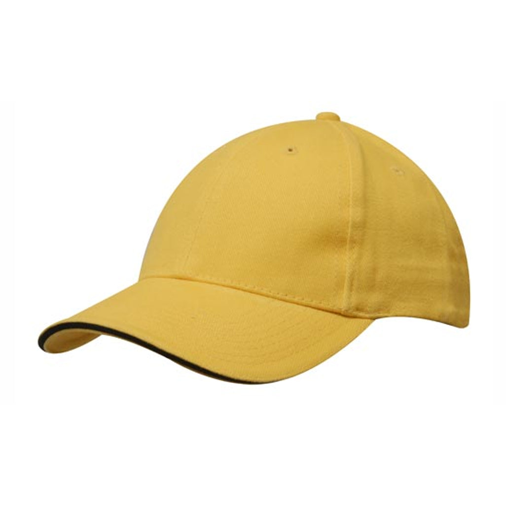 Brushed Heavy Cotton Cap with Sandwich Trim 4210 in Gold/Black