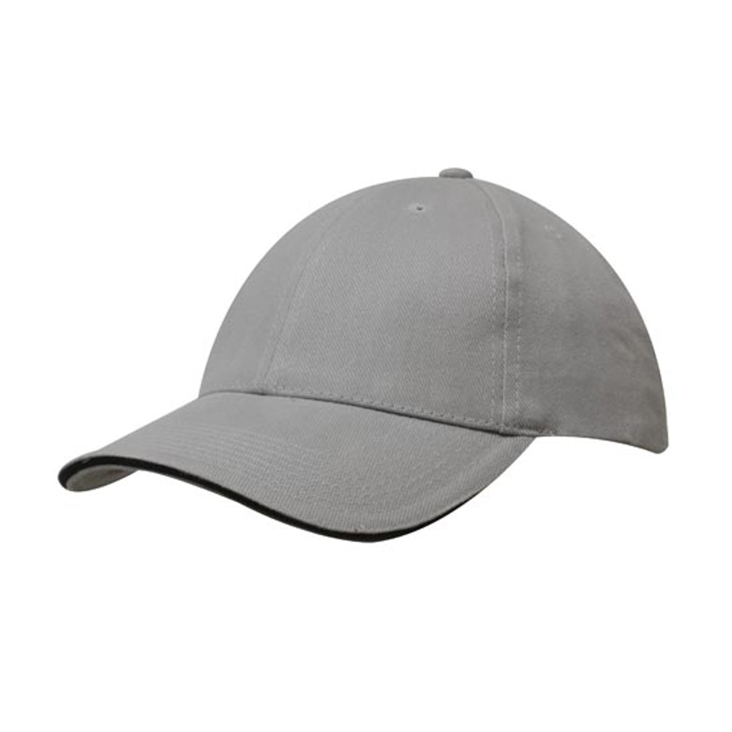 Brushed Heavy Cotton Cap with Sandwich Trim 4210 in Grey/Black