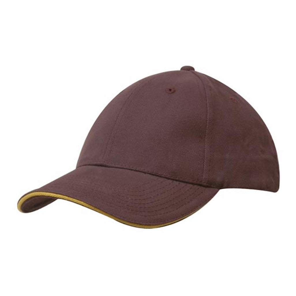 Brushed Heavy Cotton Cap with Sandwich Trim 4210 in Maroon/Gold