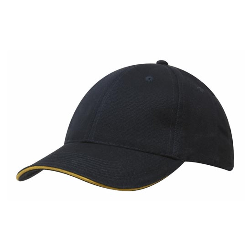 Brushed Heavy Cotton Cap with Sandwich Trim 4210 in Navy/Gold