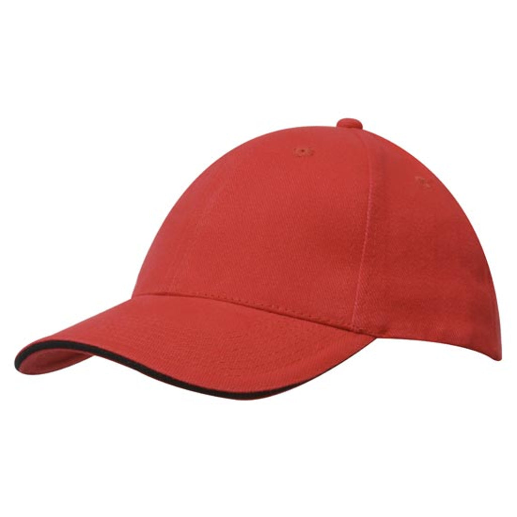 Brushed Heavy Cotton Cap with Sandwich Trim 4210 in Red/Black