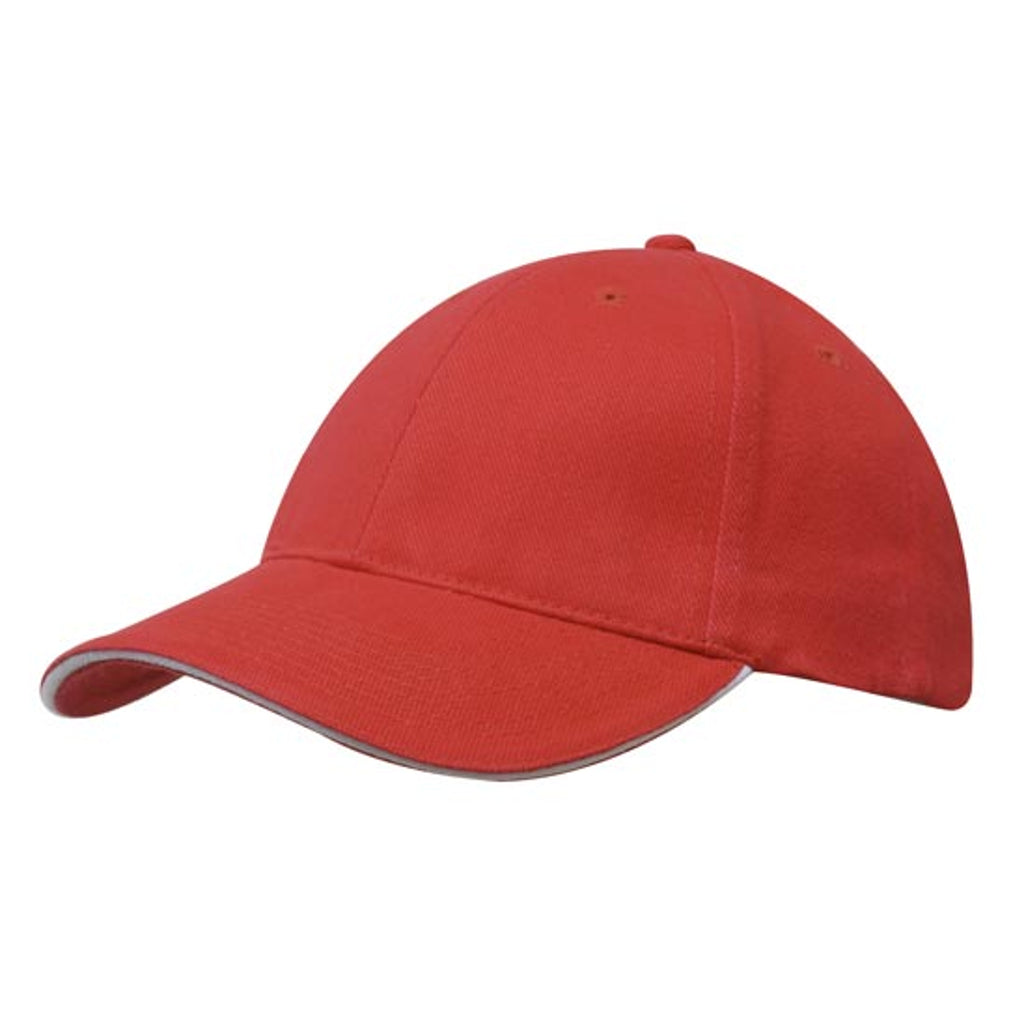 Brushed Heavy Cotton Cap with Sandwich Trim 4210 in Red/White