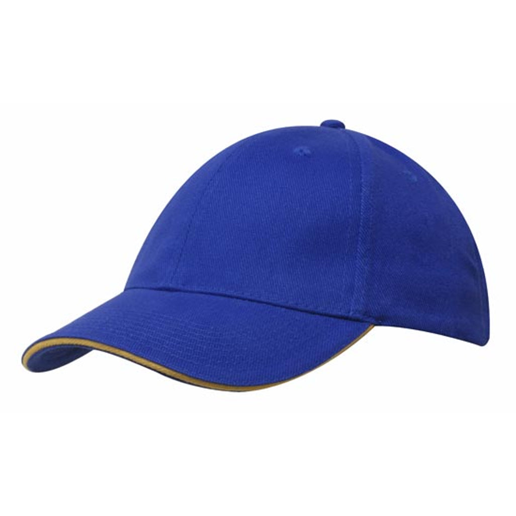 Brushed Heavy Cotton Cap with Sandwich Trim 4210 in Royal/Gold