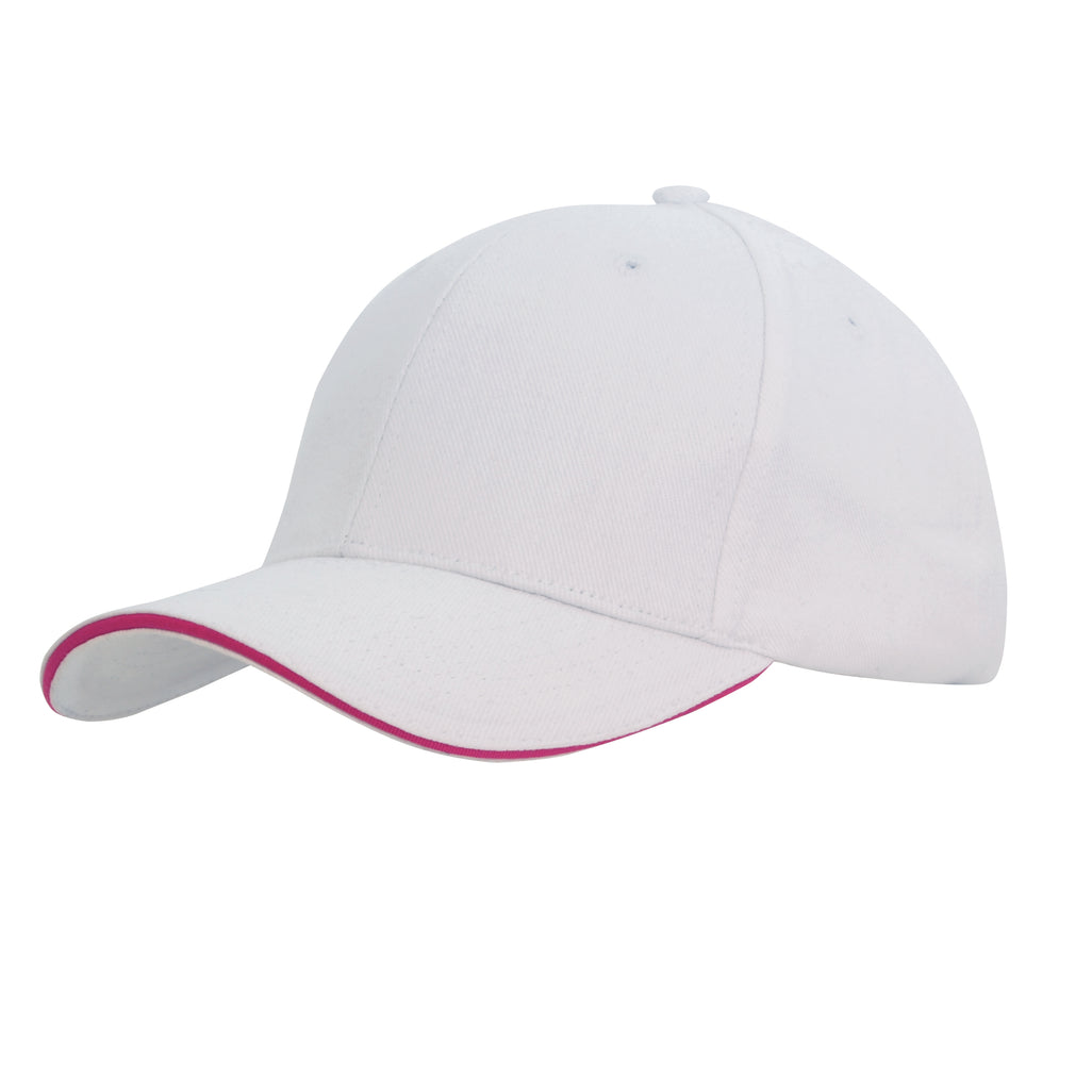 Brushed Heavy Cotton Cap with Sandwich Trim 4210 in White/Hot Pink