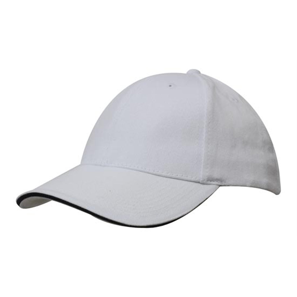 Brushed Heavy Cotton Cap with Sandwich Trim 4210 in White/Navy