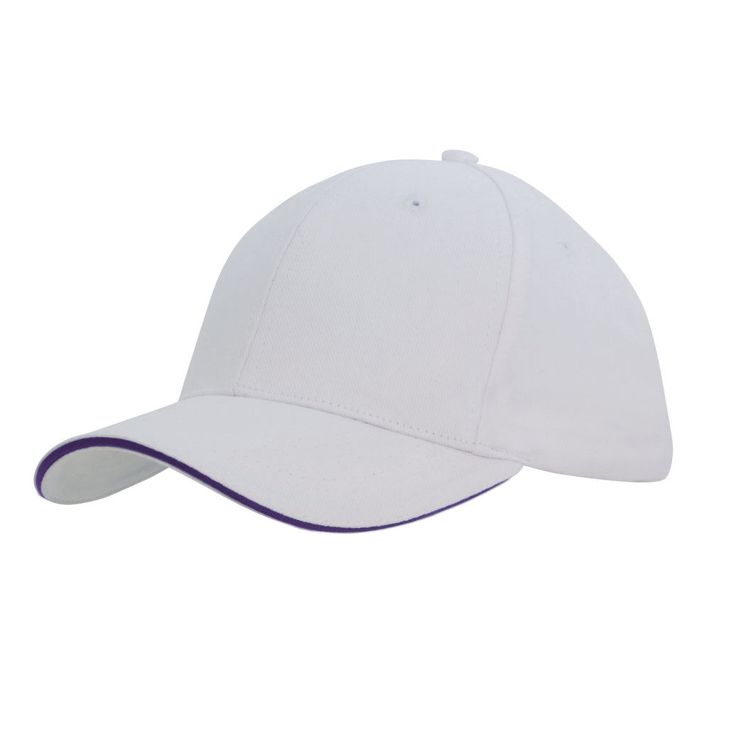 Brushed Heavy Cotton Cap with Sandwich Trim 4210 in White/Purple