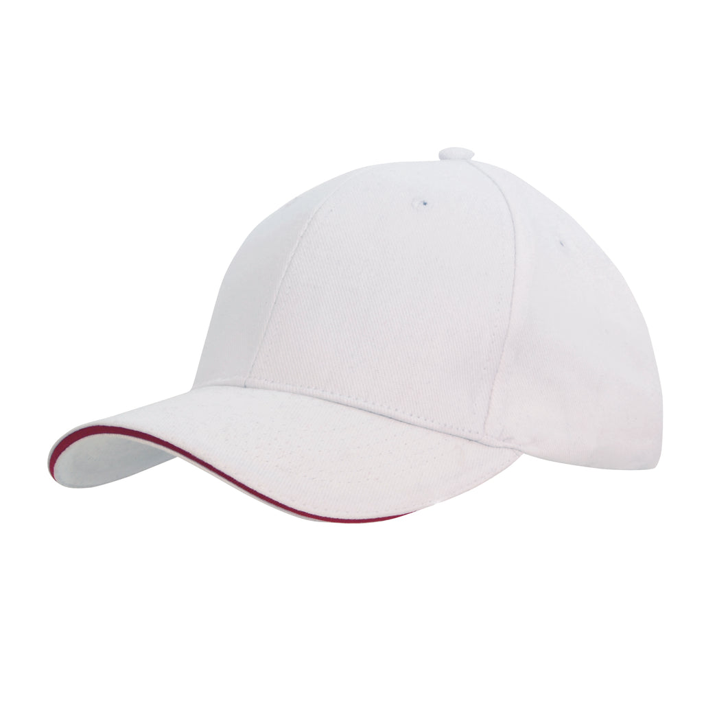 Brushed Heavy Cotton Cap with Sandwich Trim 4210 in White/Red