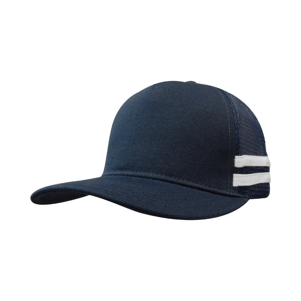 Premium Twill Mesh Deep Fit Trucker Cap with Stripes 3995 in Navy/White