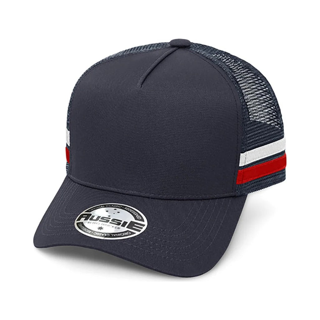 A-Frame Striped Trucker Cap AH456 in Navy/White/Red