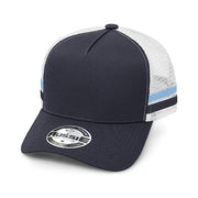 Kids A-Frame Striped Trucker Cap AH458 in Navy/White/Sky