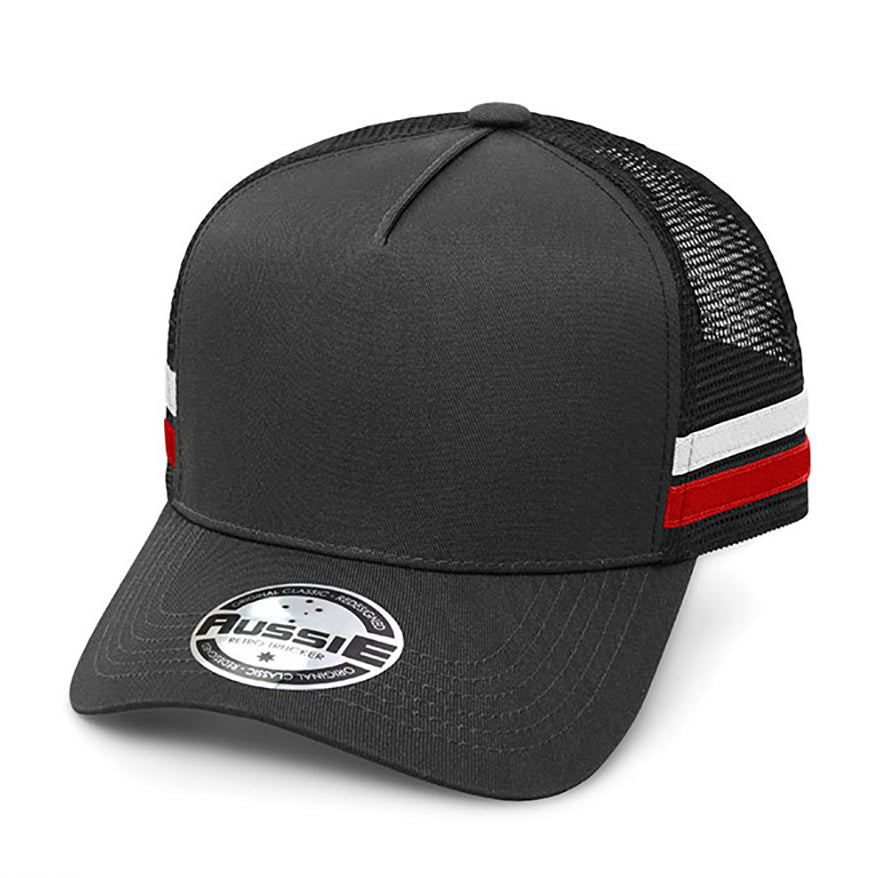 A-Frame Striped Trucker Cap AH456 in Black/White/Red