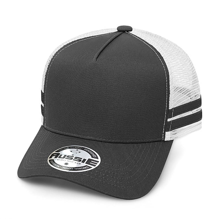 A-Frame Striped Trucker Cap AH456 in Black/White