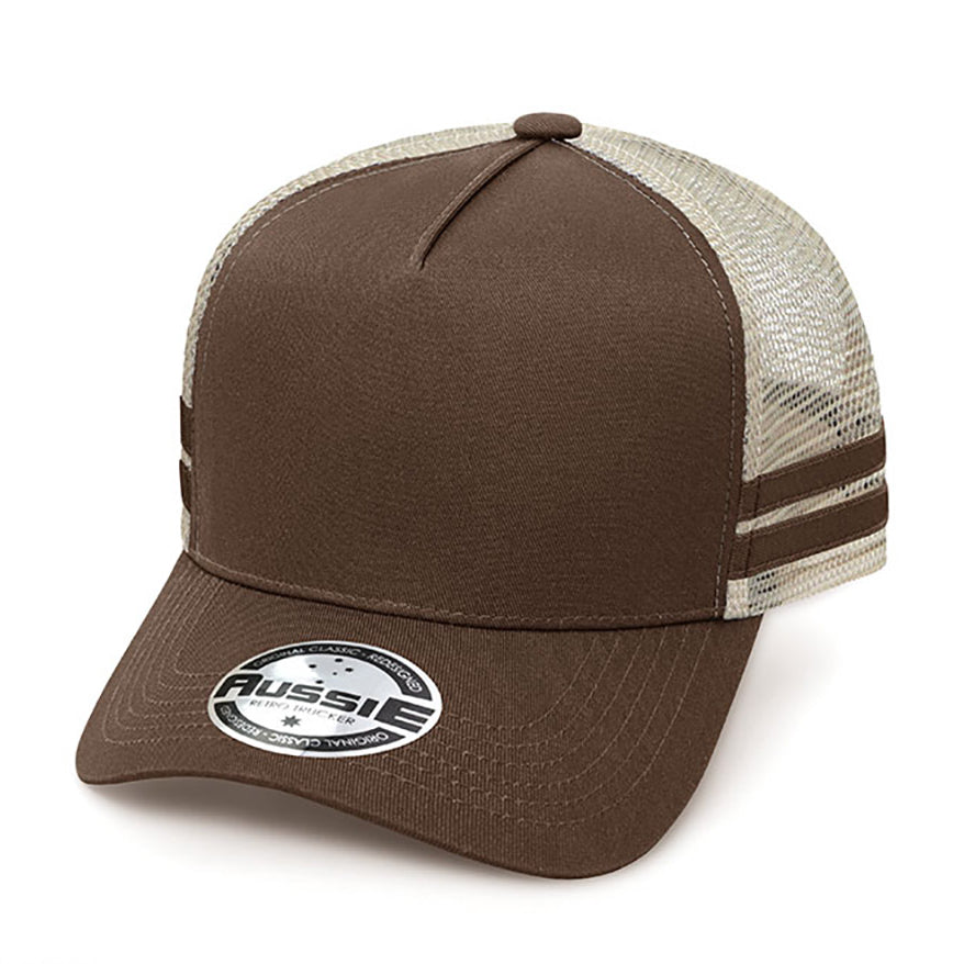 A-Frame Striped Trucker Cap AH456 in Brown/Khaki