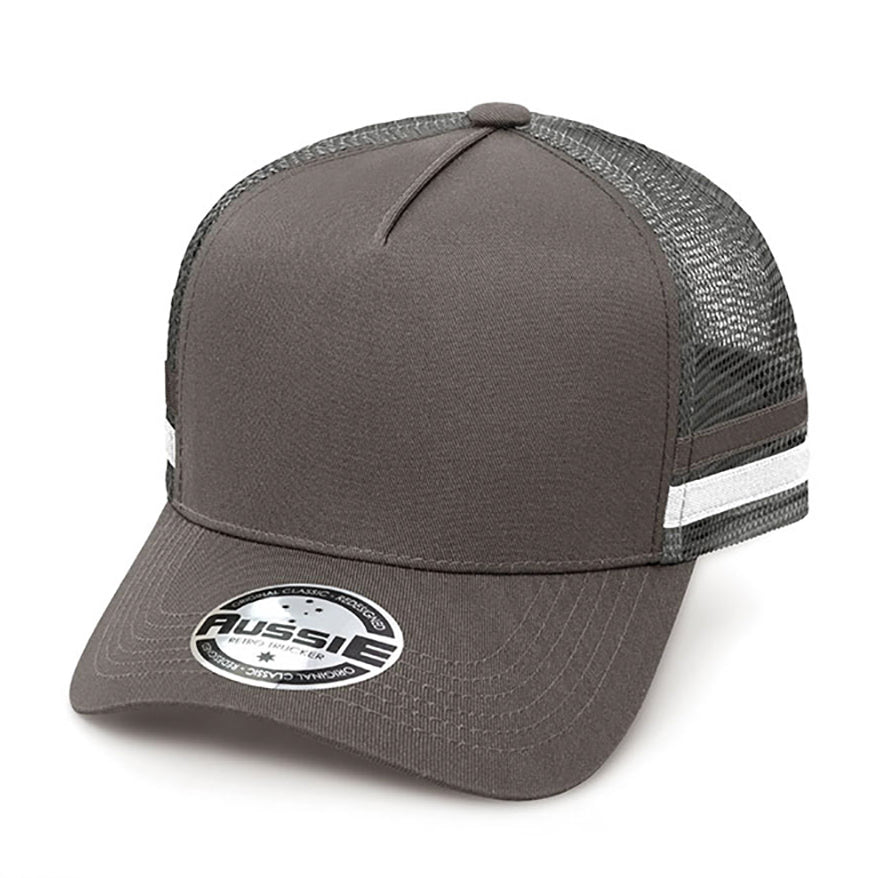 A-Frame Striped Trucker Cap AH456 in Dark Grey/White