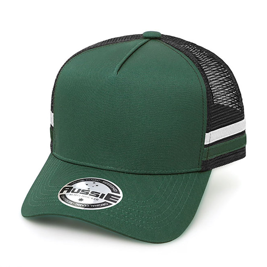 A-Frame Striped Trucker Cap AH456 in Forest Green/Black/White