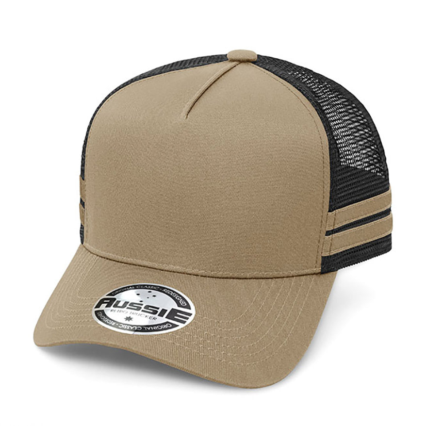 A-Frame Striped Trucker Cap AH456 in Khaki/Black