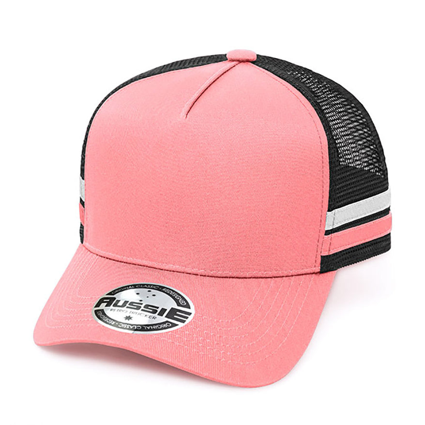 A-Frame Striped Trucker Cap AH456 in Pink/Black/White
