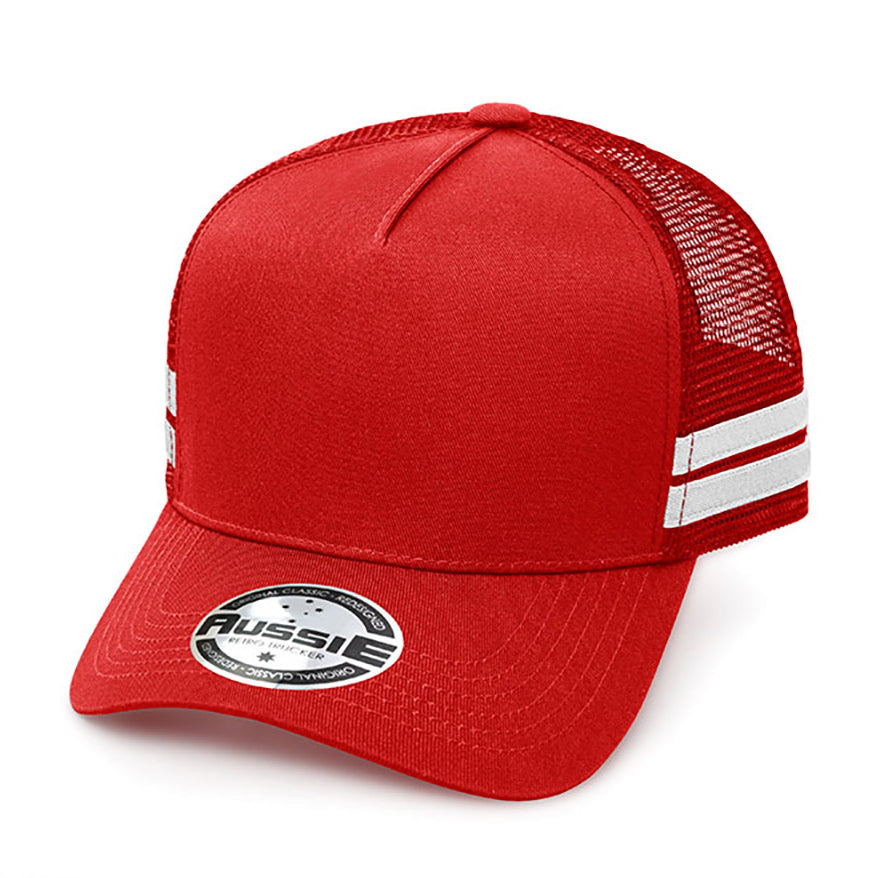 A-Frame Striped Trucker Cap AH456 in Red/White