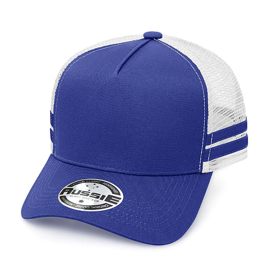 A-Frame Striped Trucker Cap AH456 in Royal/White