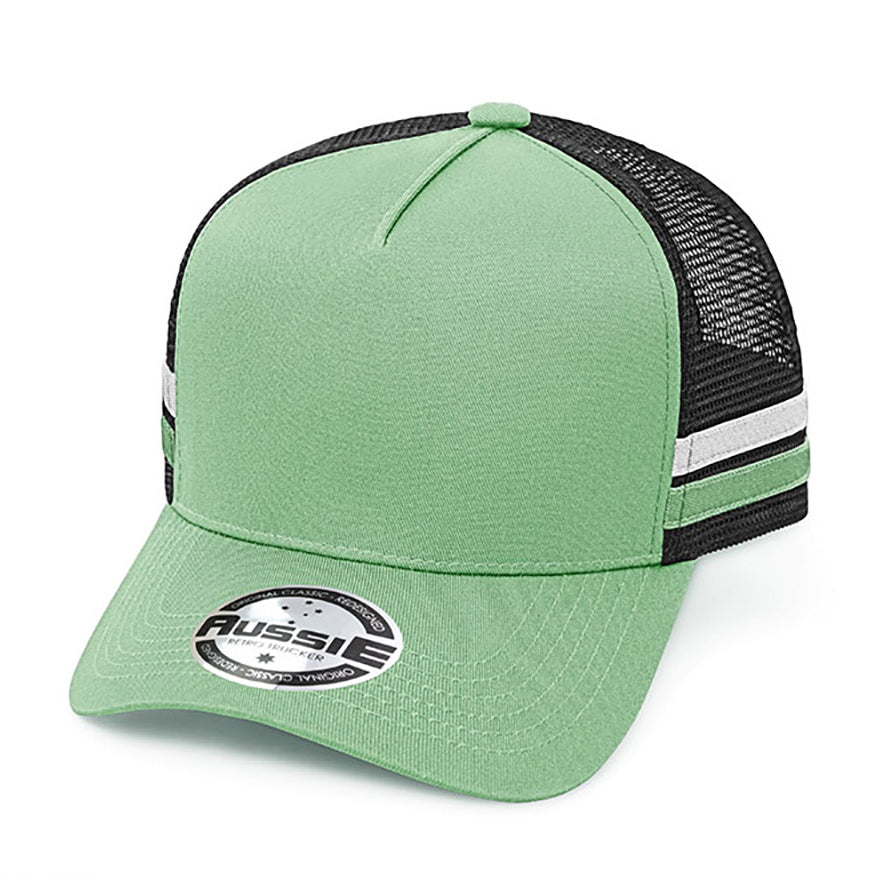 Kids A-Frame Striped Trucker Cap AH458 in Mint Green/Black/White