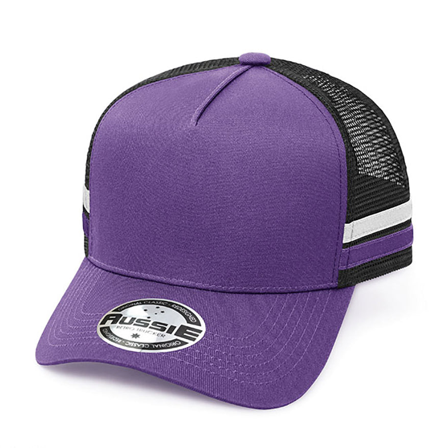 Kids A-Frame Striped Trucker Cap AH458 in Purple/Black/White